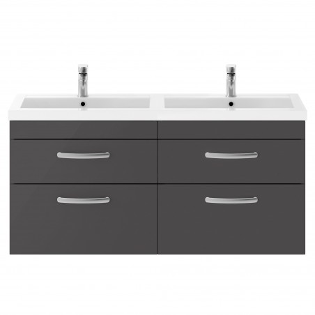 Athena Gloss Grey 1200mm (w) x 578mm (h) x 390mm (d) Wall Hung Cabinet & Double Basin