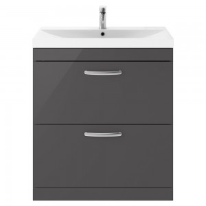 Athena Gloss Grey 800mm (w) x 915mm (h) x 390mm (d) Floor Standing Cabinet & Thin-Edge Basin
