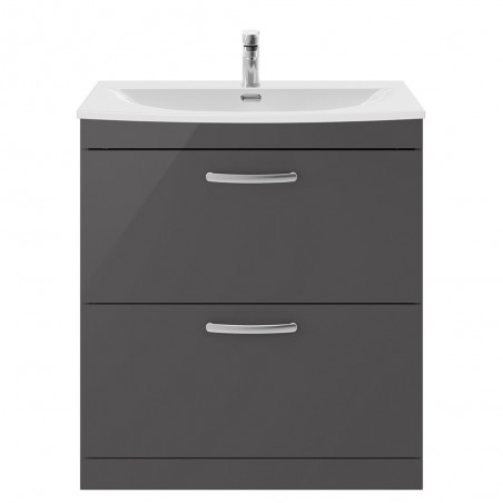 Athena Gloss Grey 800mm (w) x 895mm (h) x 440mm (d) 2 Drawer Floor Standing Cabinet With Curved Basin