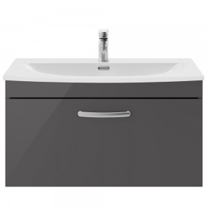 Athena Gloss Grey 800mm (w) x 461mm (h) x 440mm (d) Single Drawer Wall Hung Cabinet With Curved Basin