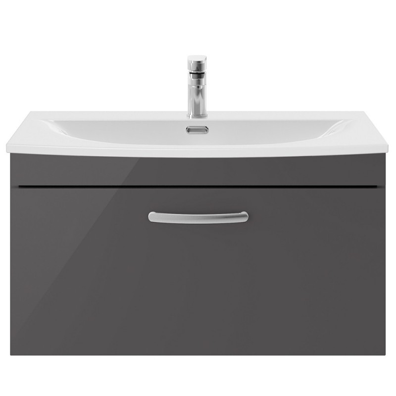 Athena Gloss Grey 800mm (w) x 461mm (h) x 440mm (d) Single Drawer Wall Hung Cabinet With Curved Basin