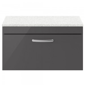 Athena Gloss Grey 800mm (w) x 452mm (h) x 390mm (d) Single Drawer Wall Hung Cabinet With Sparkling White Worktop