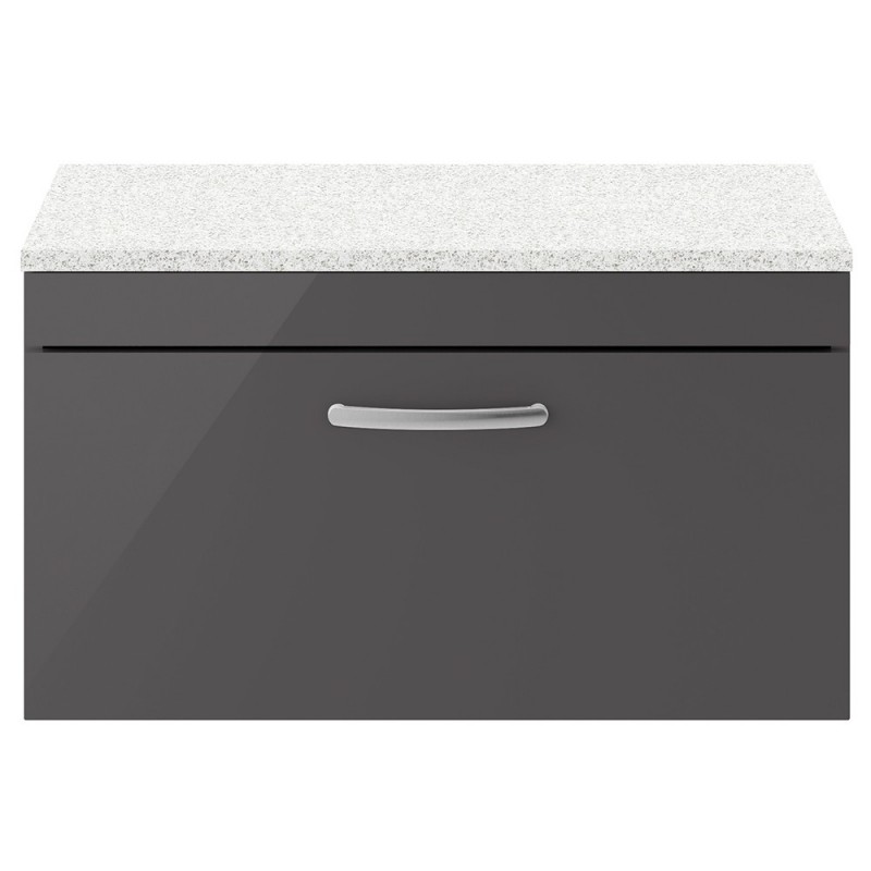 Athena Gloss Grey 800mm (w) x 452mm (h) x 390mm (d) Single Drawer Wall Hung Cabinet With Sparkling White Worktop