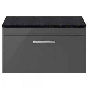 Athena Gloss Grey 800mm (w) x 452mm (h) x 390mm (d) Single Drawer Wall Hung Cabinet With Sparkling Black Worktop