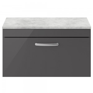 Athena Gloss Grey 800mm (w) x 452mm (h) x 390mm (d) Single Drawer Wall Hung Cabinet With Grey Worktop