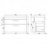 Athena Gloss Grey Wall Hung 800mm (w) x 579mm (h) x 390mm (d) Cabinet & Mid-Edge Basin - Technical Drawing