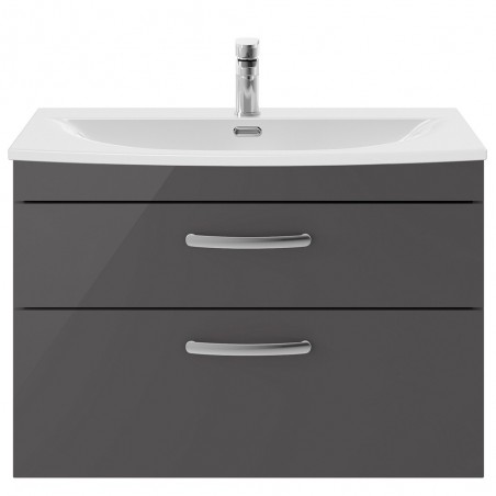 Athena Gloss Grey 800mm (w) x 569mm (h) x 440mm (d) 2 Drawer Wall Hung Cabinet With Curved Basin