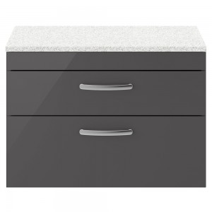 Athena Gloss Grey 800mm (w) x 561mm (h) x 390mm (d) 2 Drawer Wall Hung Cabinet With Sparkling White Worktop