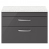 Athena Gloss Grey 800mm (w) x 561mm (h) x 390mm (d) 2 Drawer Wall Hung Cabinet With Sparkling White Worktop