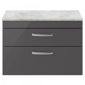 Athena Gloss Grey 800mm x 561mm (h) x 390mm (d) 2 Drawer Wall Hung Cabinet With Grey Worktop