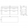 Athena 1200mm Wall Hung 4 Drawer Unit & Laminate Worktop - Gloss White/Carrera Marble - Technical Drawing