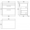 Athena 600mm Wall Hung 2 Drawer Unit & Laminate Worktop - Anthracite Woodgrain/Carrera Marble - Technical Drawing