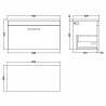 Athena 800mm Wall Hung Single Drawer Unit & Laminate Worktop - Gloss White/Carrera Marble - Technical Drawing
