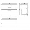 Athena 800mm Wall Hung 2 Drawer Unit & Laminate Worktop - Gloss White/Carrera Marble - Technical Drawing