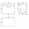 Athena 600mm Wall Hung Single Drawer Unit & Laminate Worktop - Gloss Grey/Carrera Marble - Technical Drawing