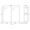 Athena Gloss White 800mm (w) x 715mm (h) x 180mm (d) 2 Door Mirror Unit - 50/50 Split - Technical Drawing