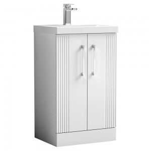 Deco Satin White 500mm Freestanding 2 Door Vanity Unit with Mid-Edge Basin