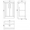 Deco Satin White 500mm Freestanding 2 Door Vanity Unit with Mid-Edge Basin - Technical Drawing