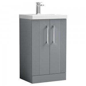 Deco Satin Grey 500mm Freestanding 2 Door Vanity Unit with Mid-Edge Basin