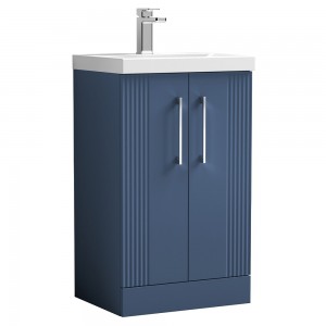 Deco Satin Blue 500mm Freestanding 2 Door Vanity Unit with Mid-Edge Basin