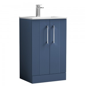 Deco Satin Blue 500mm Freestanding 2 Door Vanity Unit with Minimalist Basin