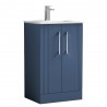 Deco Satin Blue 500mm Freestanding 2 Door Vanity Unit with Minimalist Basin