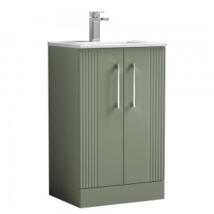 Deco Satin Reed Green 500mm Freestanding 2 Door Vanity Unit with Minimalist Basin