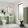 Deco Satin Reed Green 500mm Freestanding 2 Door Vanity Unit with Minimalist Basin - Insitu