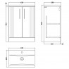 Deco Satin White 600mm Freestanding 2 Door Vanity Unit with Mid-Edge Basin - Technical Drawing