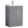 Deco Satin Grey 600mm Freestanding 2 Door Vanity Unit with Mid-Edge Basin