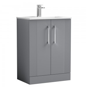 Deco Satin Grey 600mm Freestanding 2 Door Vanity Unit with Minimalist Basin