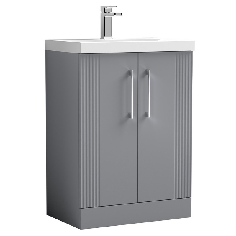 Deco Satin Grey 600mm Freestanding 2 Door Vanity Unit with Thin-Edge Basin