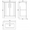 Deco Satin Blue 600mm Freestanding 2 Door Vanity Unit with Minimalist Basin - Technical Drawing