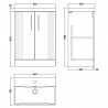 Deco Satin Blue 600mm Freestanding 2 Door Vanity Unit with Thin-Edge Basin - Technical Drawing