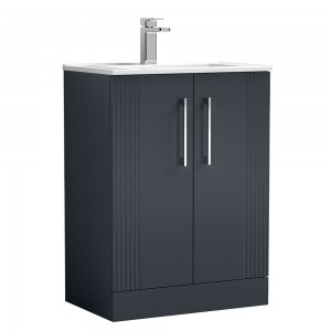 Deco 600mm Freestanding 2 Door Vanity Unit with Minimalist Basin - Soft Black