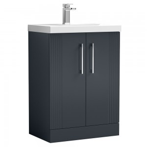 Deco 600mm Freestanding 2 Door Vanity Unit with Thin-Edge Basin - Soft Black