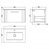 Deco Satin White 600mm Wall Hung Single Drawer Vanity Unit with Minimalist Basin - Technical Drawing