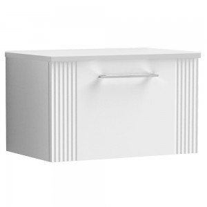 Deco Satin White 600mm Wall Hung Single Drawer Vanity Unit with Worktop