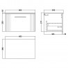 Deco Satin White 600mm Wall Hung Single Drawer Vanity Unit with Worktop - Technical Drawing