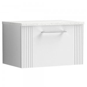 Deco Satin White 600mm Wall Hung Single Drawer Vanity Unit with Laminate Top