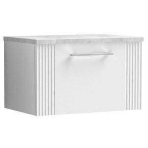 Deco Satin White 600mm Wall Hung Single Drawer Vanity Unit with Laminate Top