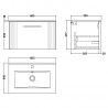 Deco Satin Grey 600mm Wall Hung Single Drawer Vanity Unit with Minimalist Basin - Technical Drawing