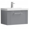 Deco Satin Grey 600mm Wall Hung Single Drawer Vanity Unit with Thin-Edge Basin