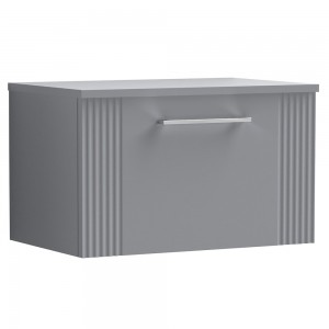 Deco Satin Grey 600mm Wall Hung Single Drawer Vanity Unit with Worktop