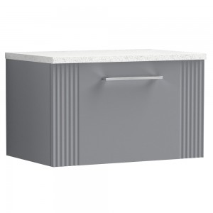Deco Satin Grey 600mm Wall Hung Single Drawer Vanity Unit with Laminate Top