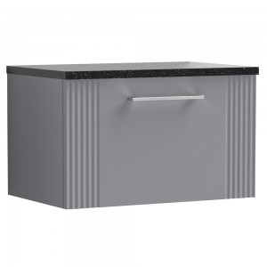 Deco Satin Grey 600mm Wall Hung Single Drawer Vanity Unit with Laminate Top