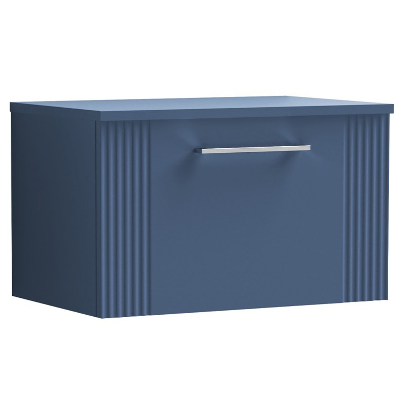 Deco Satin Blue 600mm Wall Hung Single Drawer Vanity Unit with Worktop