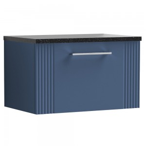 Deco Satin Blue 600mm Wall Hung Single Drawer Vanity Unit with Laminate Top