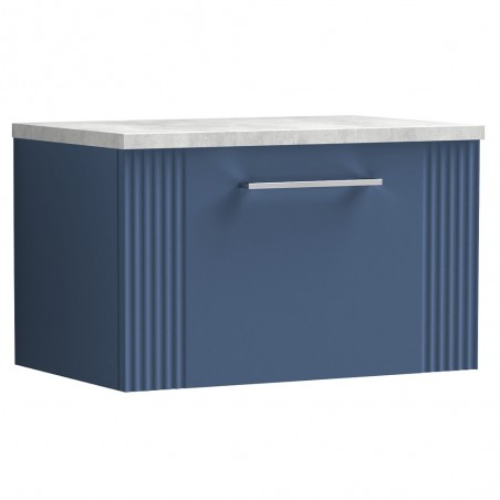 Deco Satin Blue 600mm Wall Hung Single Drawer Vanity Unit with Laminate Top