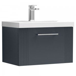 Deco 600mm Wall Hung Single Drawer Vanity Unit with Mid-Edge Basin - Soft Black